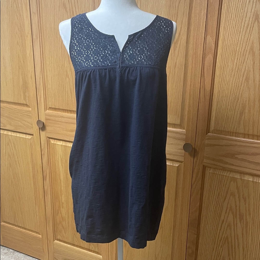 J. Crew Sleeveless Navy Cotton Dress with Lace Top